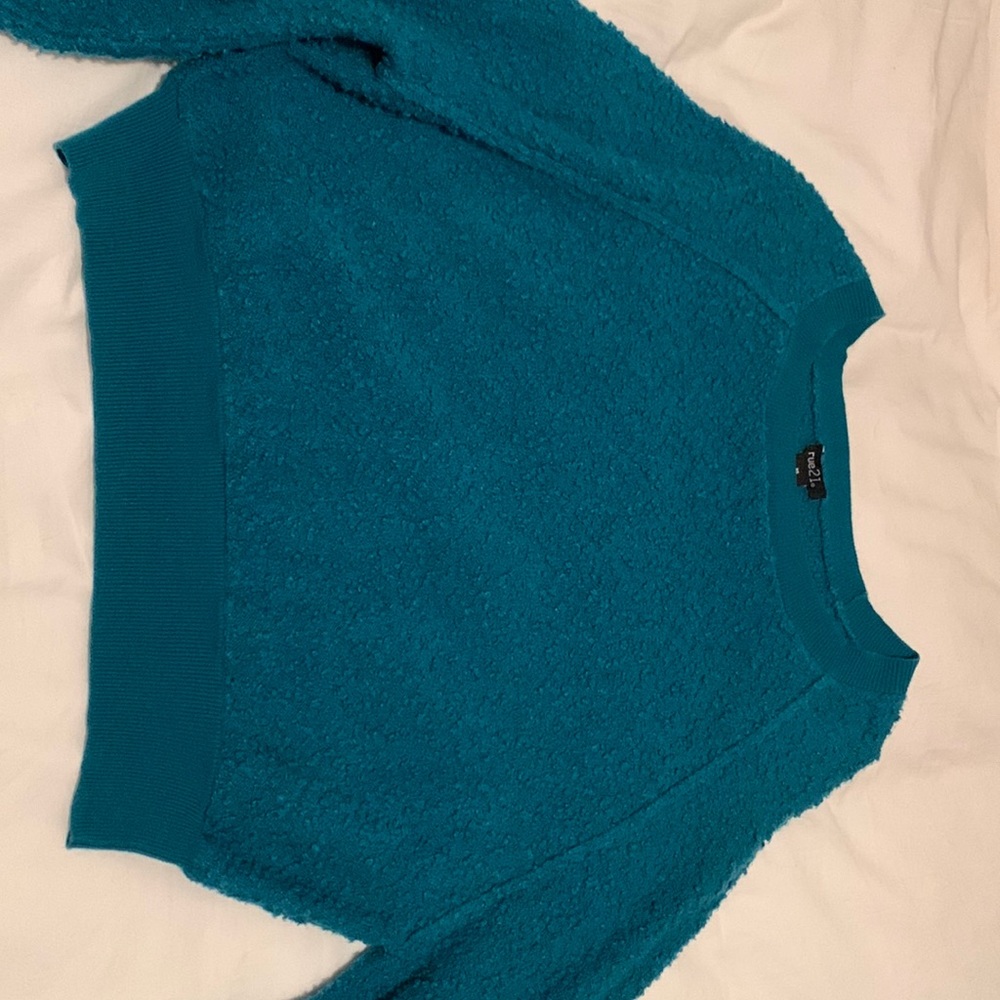 rue 21 XS teal sweater with balloon sleeves